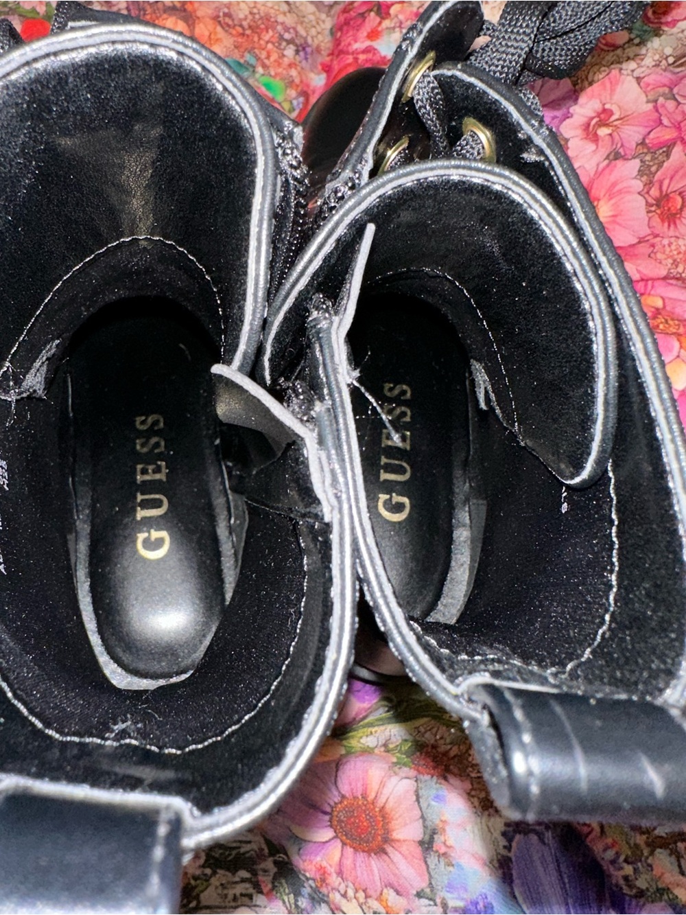 GUESS Black Lace-Up Combat Boots with Gold Eyelets NWOT - Picture 11 of 16